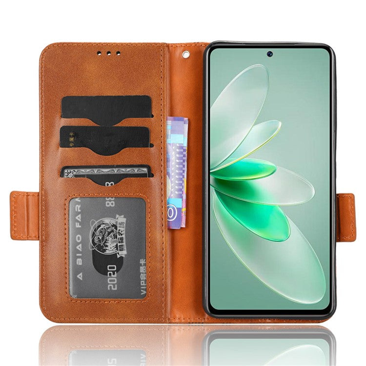 For vivo V27e 5G / S16e 5G Leather Phone Case Wallet Stand Imprinted Triangle Anti-drop Phone Cover - Brown