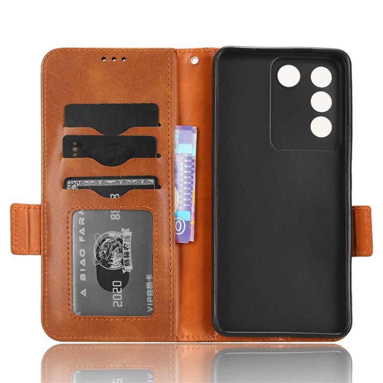 For vivo V27e 5G / S16e 5G Leather Phone Case Wallet Stand Imprinted Triangle Anti-drop Phone Cover - Brown