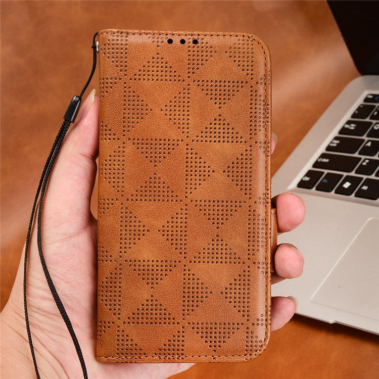 For vivo V27e 5G / S16e 5G Leather Phone Case Wallet Stand Imprinted Triangle Anti-drop Phone Cover - Brown