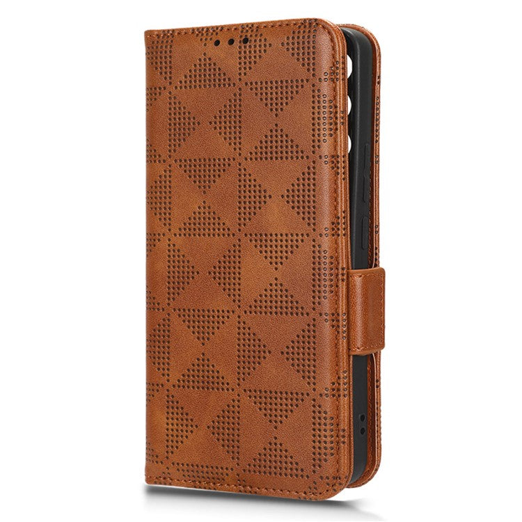 For vivo V27e 5G / S16e 5G Leather Phone Case Wallet Stand Imprinted Triangle Anti-drop Phone Cover - Brown