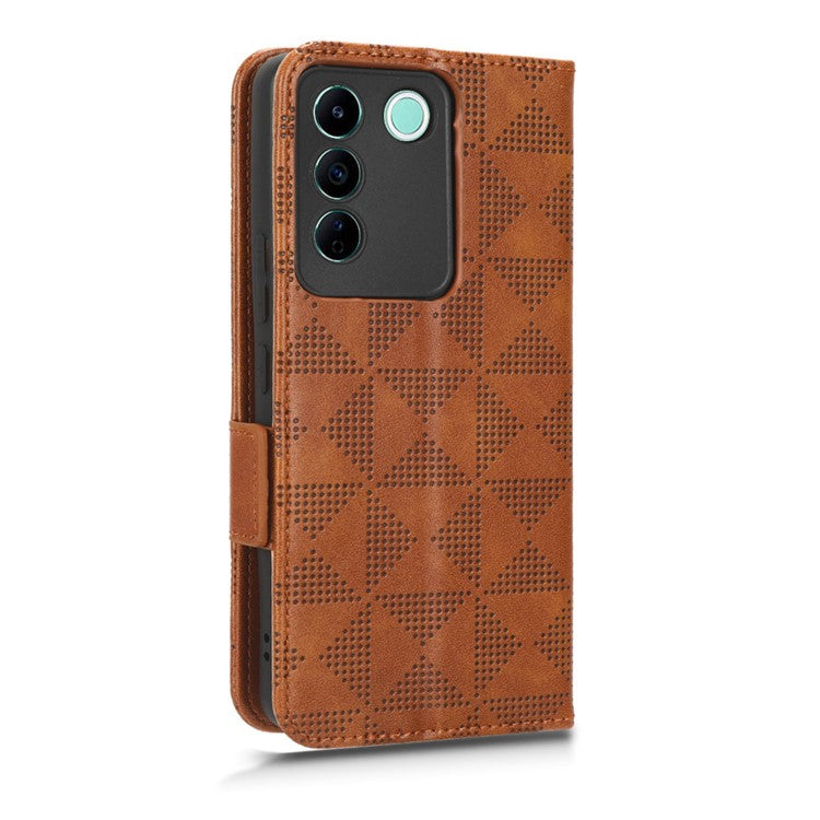 For vivo V27e 5G / S16e 5G Leather Phone Case Wallet Stand Imprinted Triangle Anti-drop Phone Cover - Brown