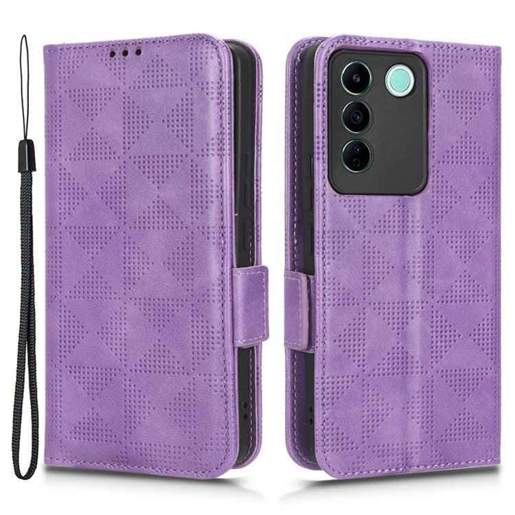 For vivo V27e 5G / S16e 5G Leather Phone Case Wallet Stand Imprinted Triangle Anti-drop Phone Cover - Purple