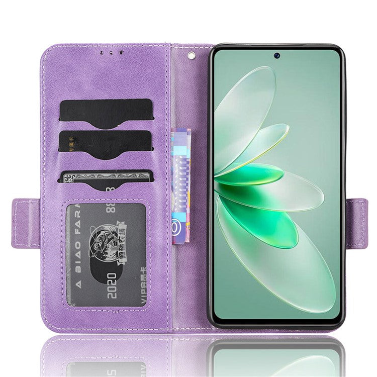 For vivo V27e 5G / S16e 5G Leather Phone Case Wallet Stand Imprinted Triangle Anti-drop Phone Cover - Purple