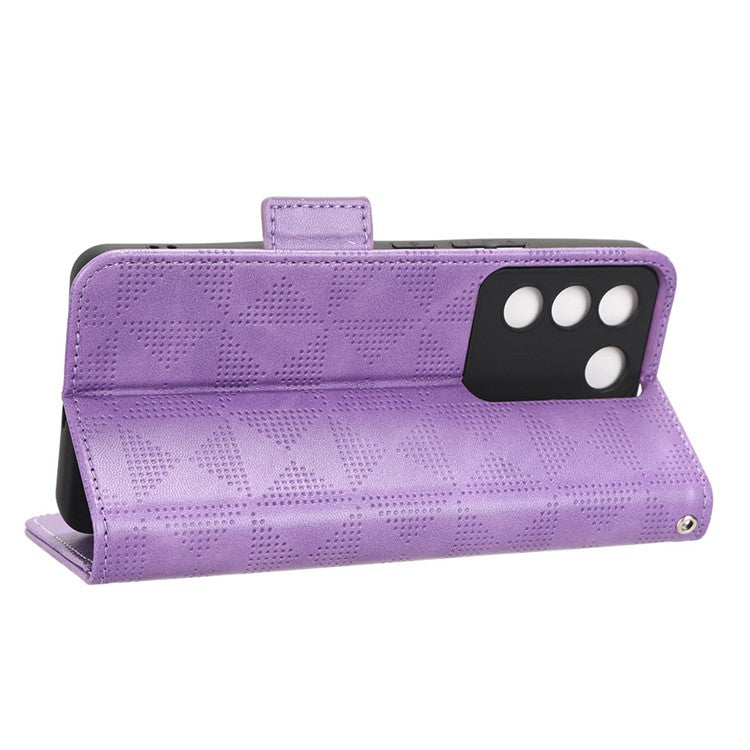 For vivo V27e 5G / S16e 5G Leather Phone Case Wallet Stand Imprinted Triangle Anti-drop Phone Cover - Purple