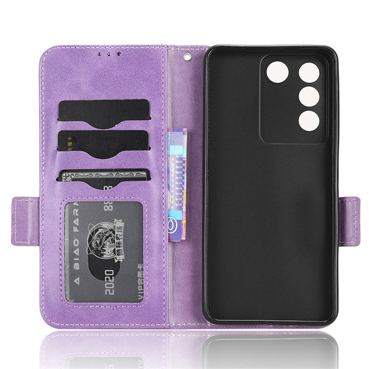 For vivo V27e 5G / S16e 5G Leather Phone Case Wallet Stand Imprinted Triangle Anti-drop Phone Cover - Purple