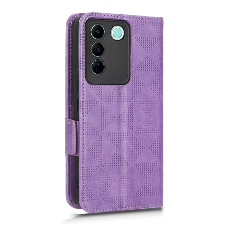 For vivo V27e 5G / S16e 5G Leather Phone Case Wallet Stand Imprinted Triangle Anti-drop Phone Cover - Purple