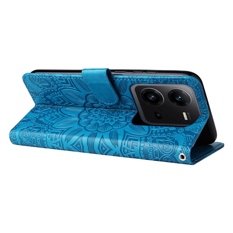 Phone Case for vivo V25 5G / V25e 4G , Sunflower Imprinted Wallet Stand Phone Leather Cover with Strap - Blue