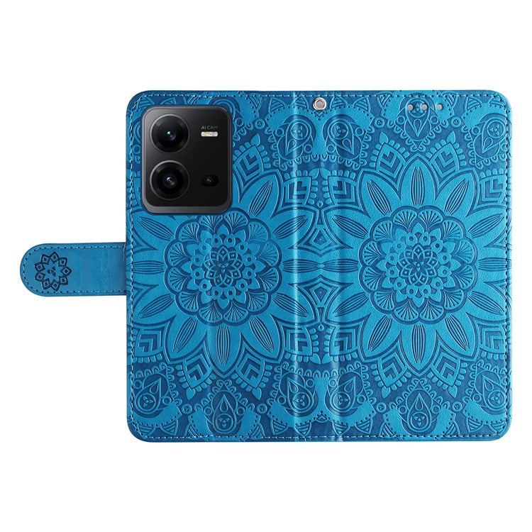 Phone Case for vivo V25 5G / V25e 4G , Sunflower Imprinted Wallet Stand Phone Leather Cover with Strap - Blue