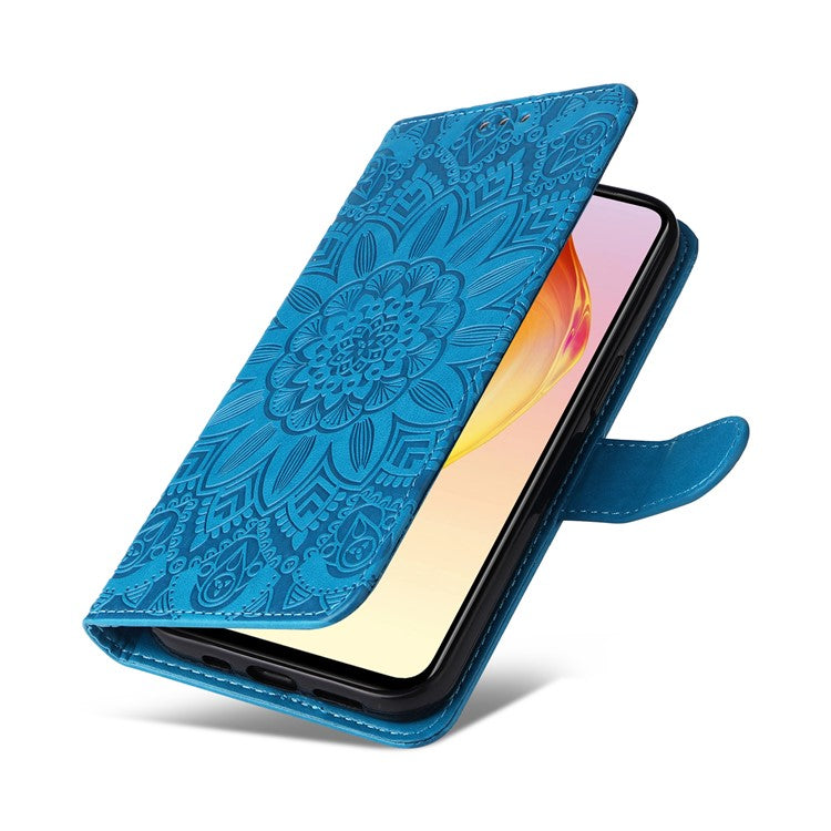 Phone Case for vivo V25 5G / V25e 4G , Sunflower Imprinted Wallet Stand Phone Leather Cover with Strap - Blue