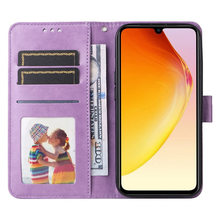 Phone Case for vivo V25 5G / V25e 4G , Sunflower Imprinted Wallet Stand Phone Leather Cover with Strap - Purple