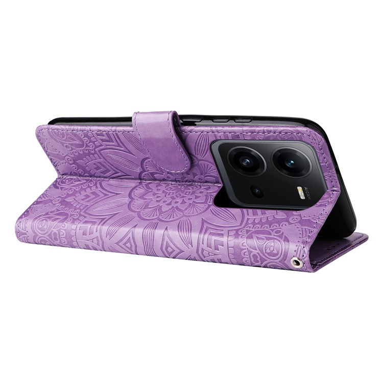 Phone Case for vivo V25 5G / V25e 4G , Sunflower Imprinted Wallet Stand Phone Leather Cover with Strap - Purple