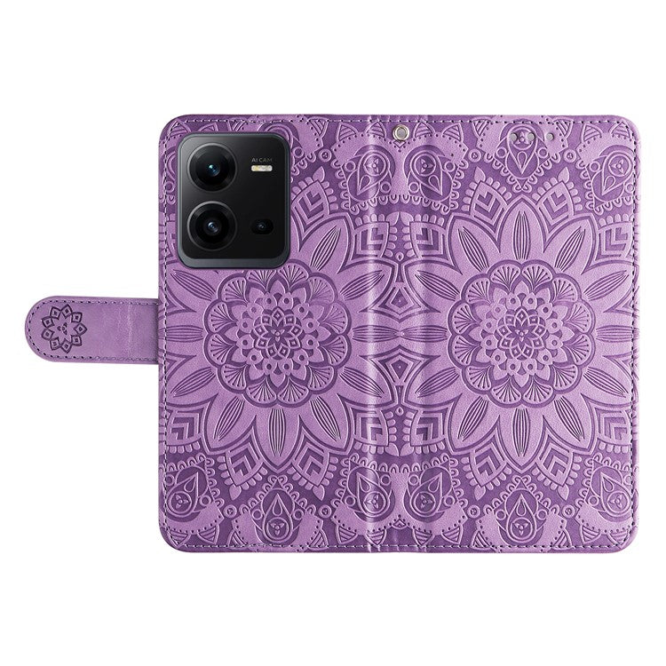 Phone Case for vivo V25 5G / V25e 4G , Sunflower Imprinted Wallet Stand Phone Leather Cover with Strap - Purple