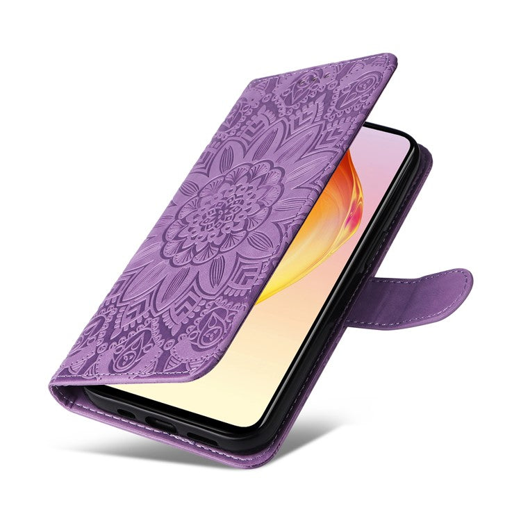 Phone Case for vivo V25 5G / V25e 4G , Sunflower Imprinted Wallet Stand Phone Leather Cover with Strap - Purple