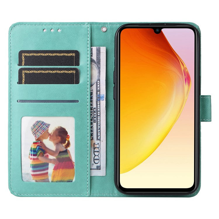 Phone Case for vivo V25 5G / V25e 4G , Sunflower Imprinted Wallet Stand Phone Leather Cover with Strap - Green