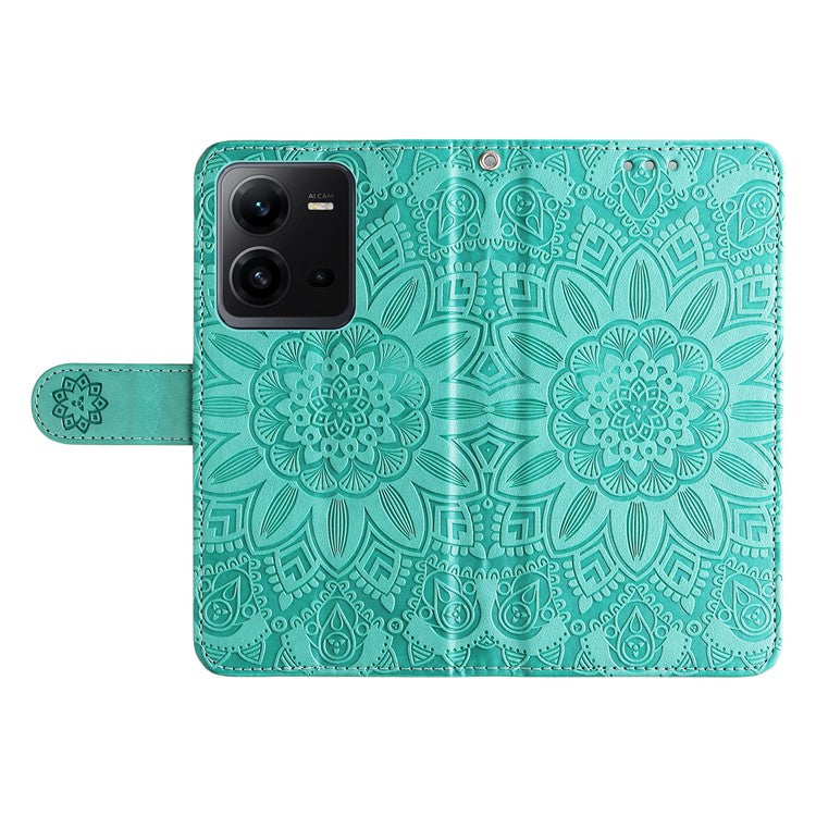 Phone Case for vivo V25 5G / V25e 4G , Sunflower Imprinted Wallet Stand Phone Leather Cover with Strap - Green