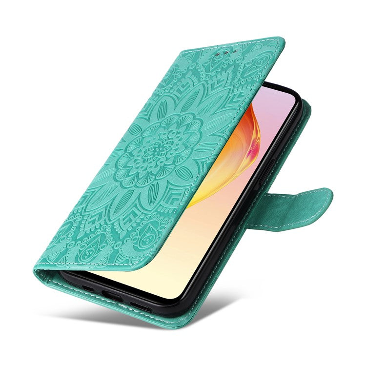 Phone Case for vivo V25 5G / V25e 4G , Sunflower Imprinted Wallet Stand Phone Leather Cover with Strap - Green