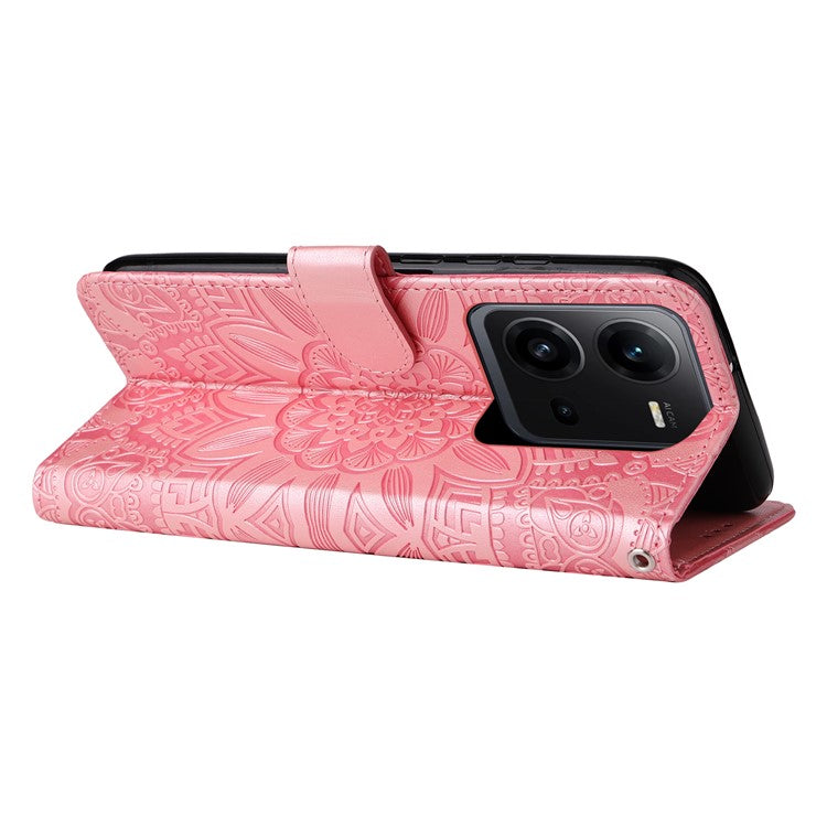 Phone Case for vivo V25 5G / V25e 4G , Sunflower Imprinted Wallet Stand Phone Leather Cover with Strap - Pink