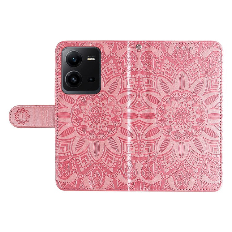 Phone Case for vivo V25 5G / V25e 4G , Sunflower Imprinted Wallet Stand Phone Leather Cover with Strap - Pink