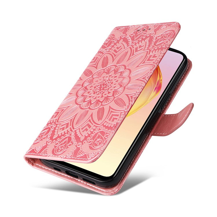 Phone Case for vivo V25 5G / V25e 4G , Sunflower Imprinted Wallet Stand Phone Leather Cover with Strap - Pink