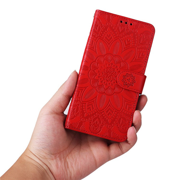 Phone Case for vivo V25 5G / V25e 4G , Sunflower Imprinted Wallet Stand Phone Leather Cover with Strap - Red