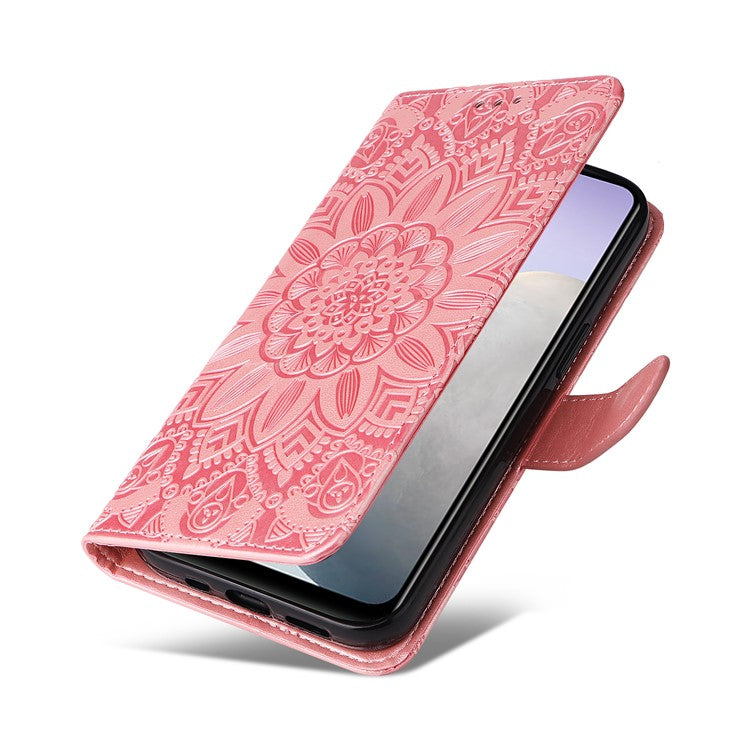 For vivo Y02 4G Phone Leather Cover Sunflower Imprinted Wallet Cell Phone Stand Case - Pink