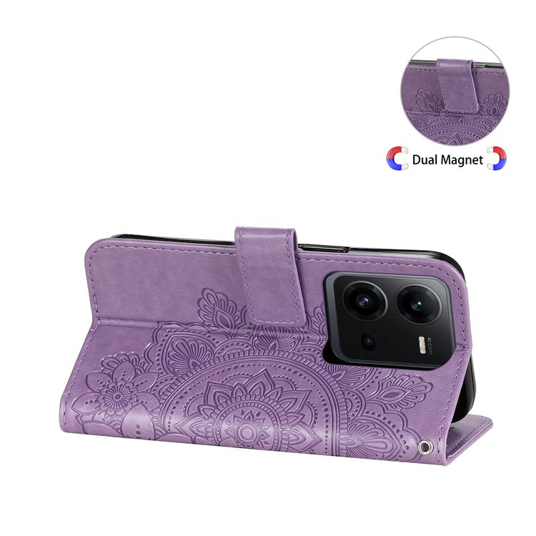 For vivo V25 5G / V25e 4G Flower Imprinting Leather Phone Cover Stand Wallet Case with Strap - Purple