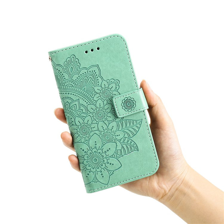 For vivo V25 5G / V25e 4G Flower Imprinting Leather Phone Cover Stand Wallet Case with Strap - Green