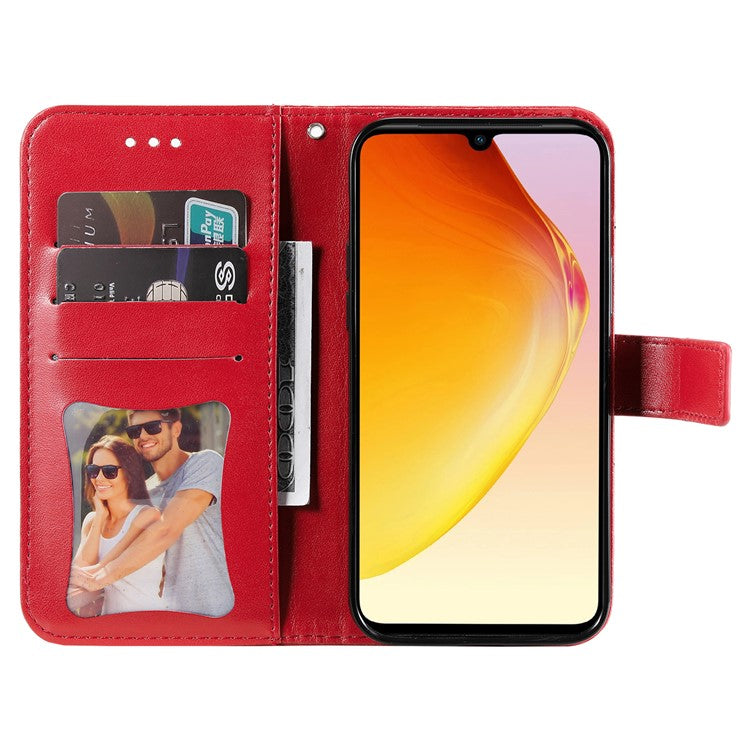 For vivo V25 5G / V25e 4G Flower Imprinting Leather Phone Cover Stand Wallet Case with Strap - Red