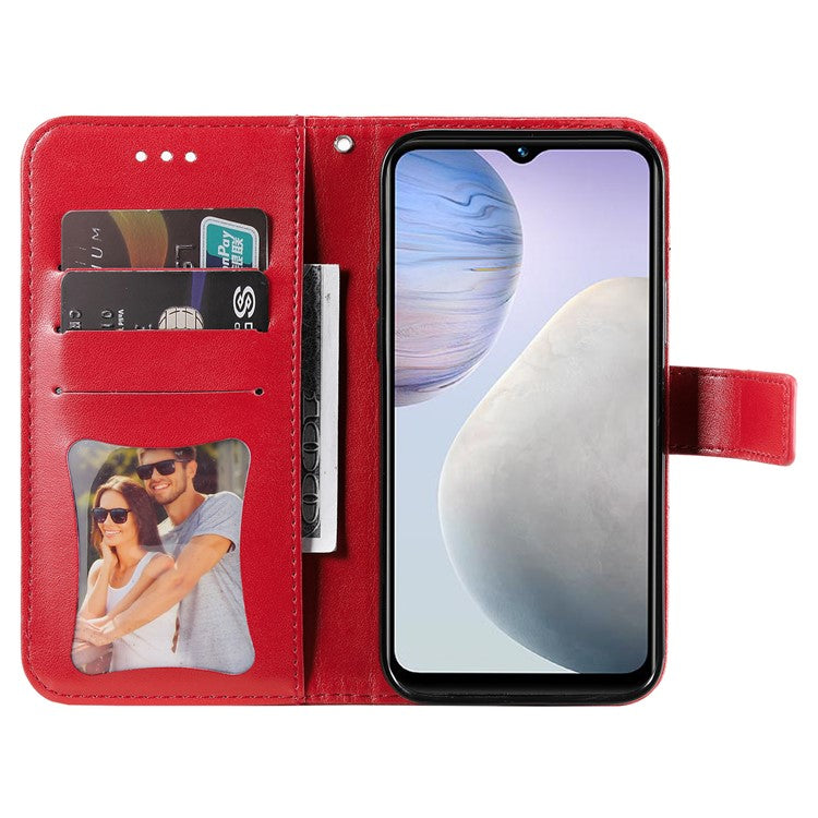 For vivo Y02 4G Anti-Scratch Phone Cover Flower Imprinting Leather Stand Wallet Case with Strap - Red