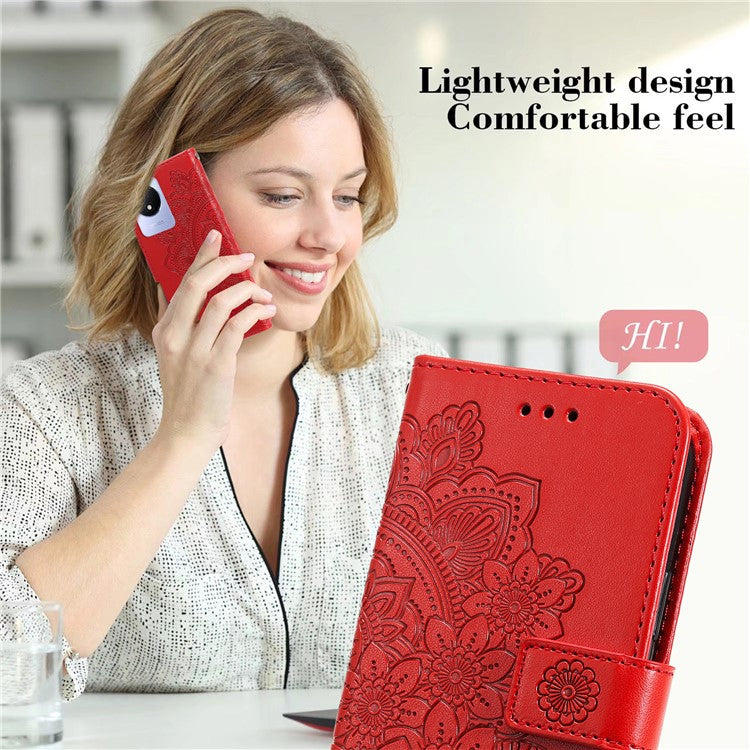 For vivo Y02 4G Anti-Scratch Phone Cover Flower Imprinting Leather Stand Wallet Case with Strap - Red