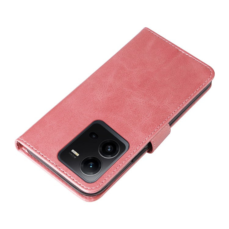 For vivo V25 5G / V25e 4G Calf Texture PU Leather Wallet Phone Case Zipper Pocket Flip Stand Cover - Pink