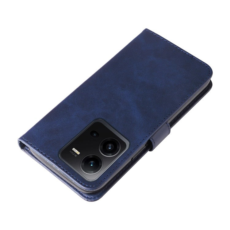 For vivo V25 5G / V25e 4G Calf Texture PU Leather Wallet Phone Case Zipper Pocket Flip Stand Cover - Blue