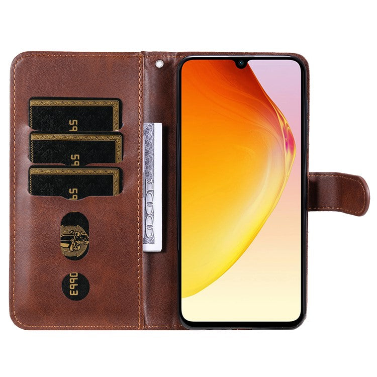 For vivo V25 5G / V25e 4G Calf Texture PU Leather Wallet Phone Case Zipper Pocket Flip Stand Cover - Brown