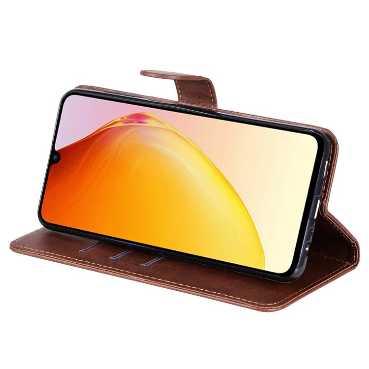 For vivo V25 5G / V25e 4G Calf Texture PU Leather Wallet Phone Case Zipper Pocket Flip Stand Cover - Brown