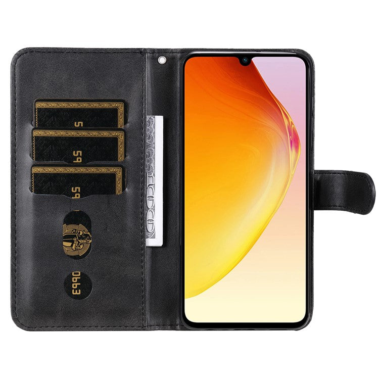 For vivo V25 5G / V25e 4G Calf Texture PU Leather Wallet Phone Case Zipper Pocket Flip Stand Cover - Black