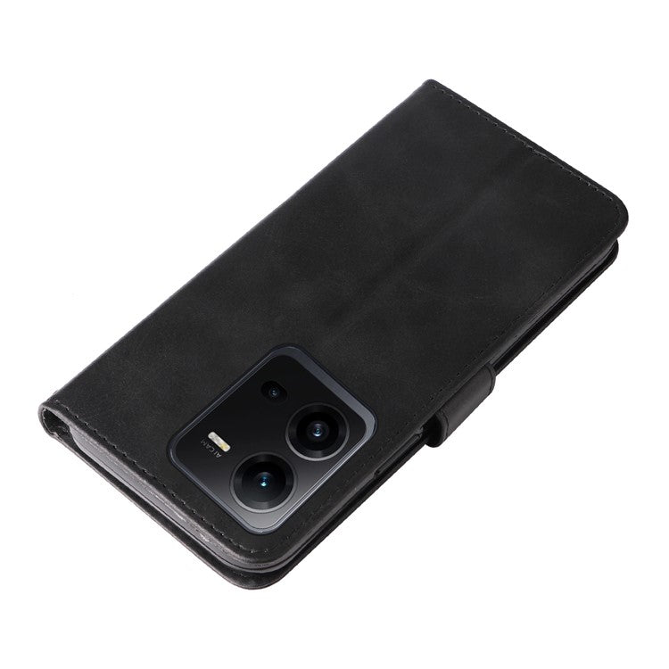 For vivo V25 5G / V25e 4G Calf Texture PU Leather Wallet Phone Case Zipper Pocket Flip Stand Cover - Black