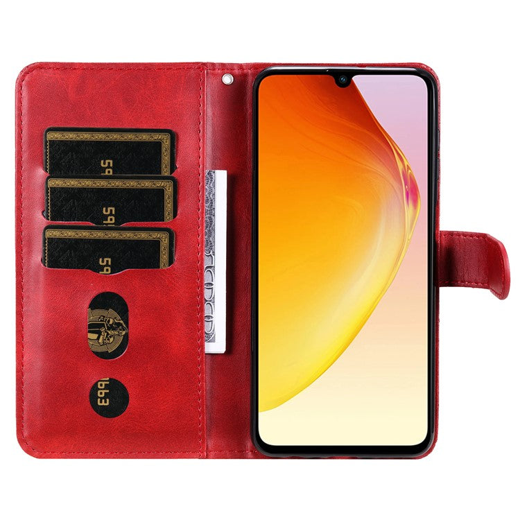 For vivo V25 5G / V25e 4G Calf Texture PU Leather Wallet Phone Case Zipper Pocket Flip Stand Cover - Red