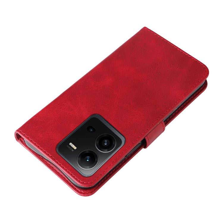 For vivo V25 5G / V25e 4G Calf Texture PU Leather Wallet Phone Case Zipper Pocket Flip Stand Cover - Red