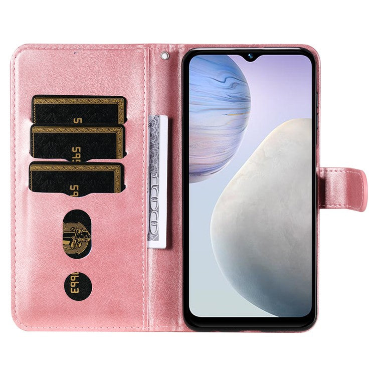 For vivo Y02 4G Calf Texture Zipper Pocket Phone Case Drop-proof Leather Wallet Stand Cover - Pink