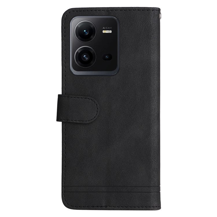 For vivo V25e 4G / V25 5G Skin-touch Feeling Leather Phone Case Tree Pattern Imprinted Lines Cover Stand Wallet - Black