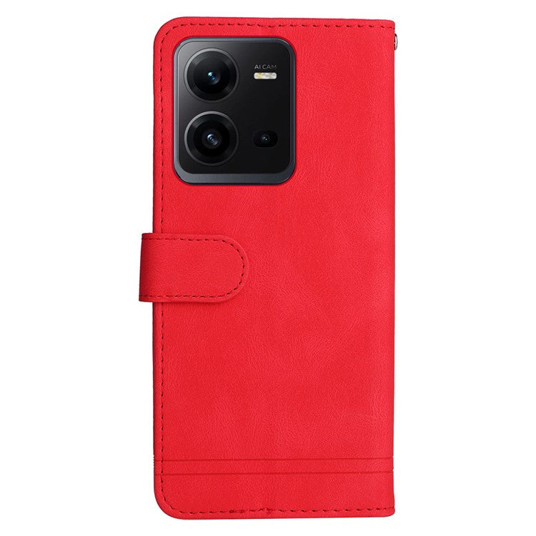 For vivo V25e 4G / V25 5G Skin-touch Feeling Leather Phone Case Tree Pattern Imprinted Lines Cover Stand Wallet - Red