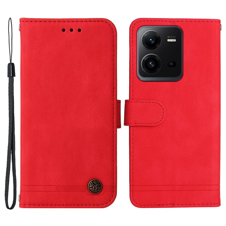 For vivo V25e 4G / V25 5G Skin-touch Feeling Leather Phone Case Tree Pattern Imprinted Lines Cover Stand Wallet - Red