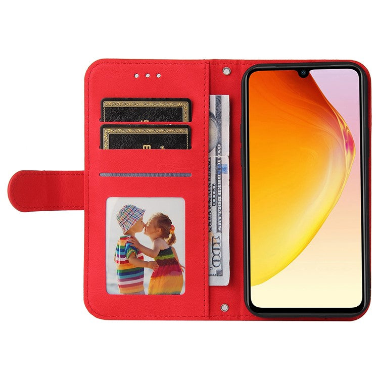 For vivo V25e 4G / V25 5G Skin-touch Feeling Leather Phone Case Tree Pattern Imprinted Lines Cover Stand Wallet - Red