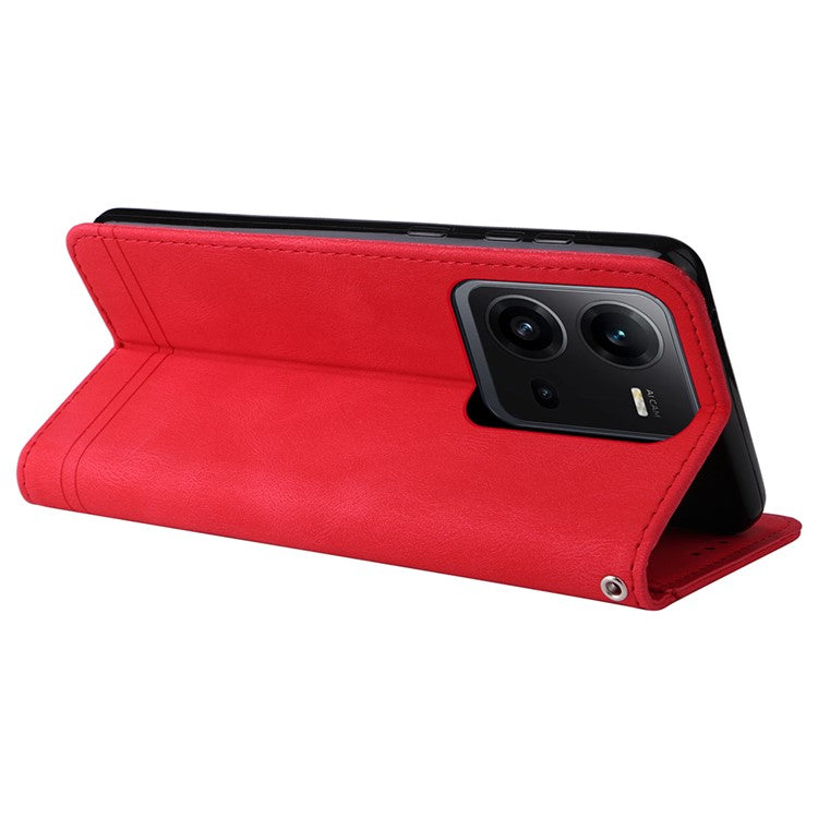 For vivo V25e 4G / V25 5G Skin-touch Feeling Leather Phone Case Tree Pattern Imprinted Lines Cover Stand Wallet - Red