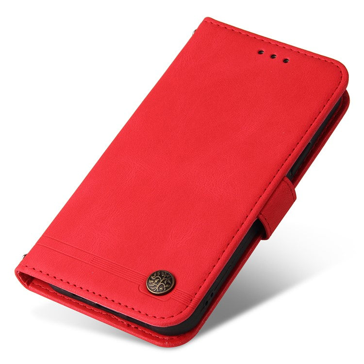 For vivo V25e 4G / V25 5G Skin-touch Feeling Leather Phone Case Tree Pattern Imprinted Lines Cover Stand Wallet - Red