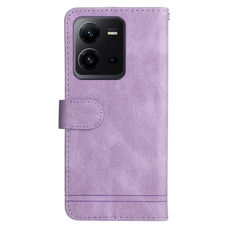 For vivo V25e 4G / V25 5G Skin-touch Feeling Leather Phone Case Tree Pattern Imprinted Lines Cover Stand Wallet - Purple