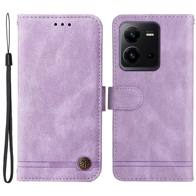 For vivo V25e 4G / V25 5G Skin-touch Feeling Leather Phone Case Tree Pattern Imprinted Lines Cover Stand Wallet - Purple