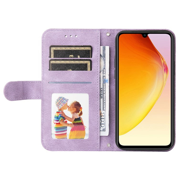 For vivo V25e 4G / V25 5G Skin-touch Feeling Leather Phone Case Tree Pattern Imprinted Lines Cover Stand Wallet - Purple