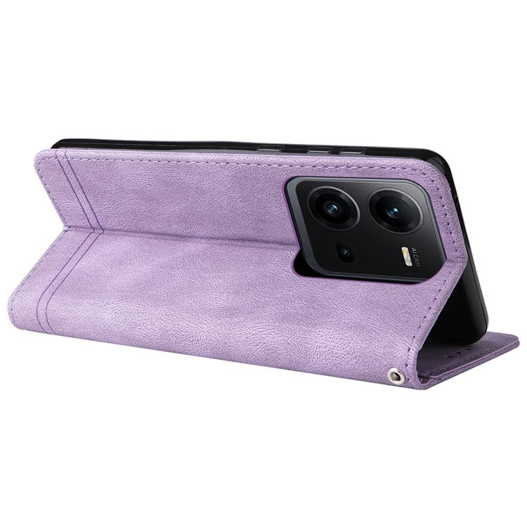 For vivo V25e 4G / V25 5G Skin-touch Feeling Leather Phone Case Tree Pattern Imprinted Lines Cover Stand Wallet - Purple