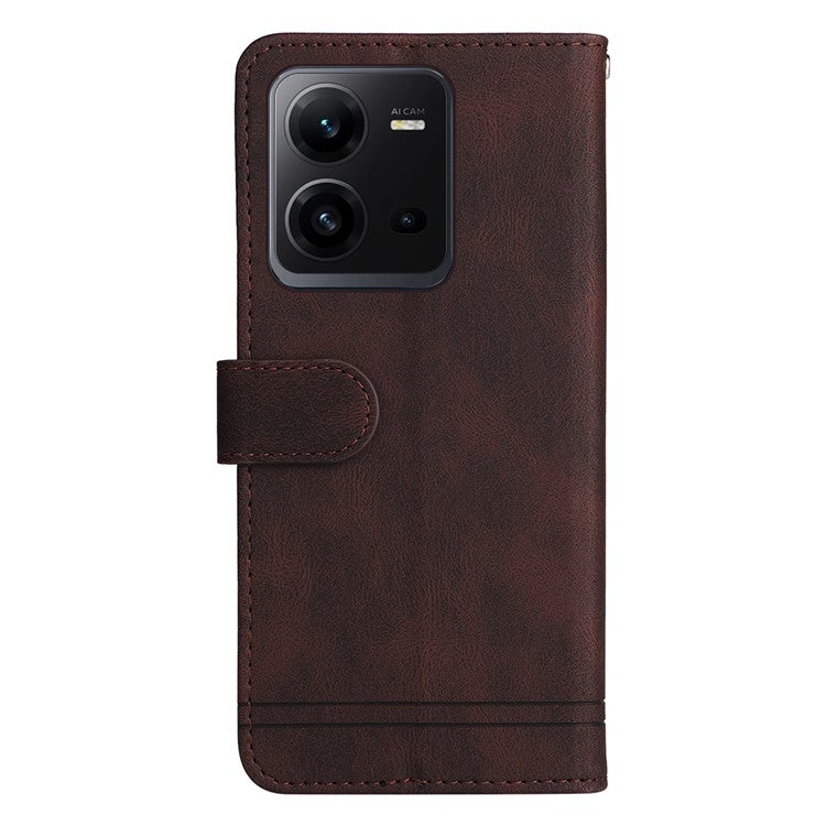 For vivo V25e 4G / V25 5G Skin-touch Feeling Leather Phone Case Tree Pattern Imprinted Lines Cover Stand Wallet - Brown